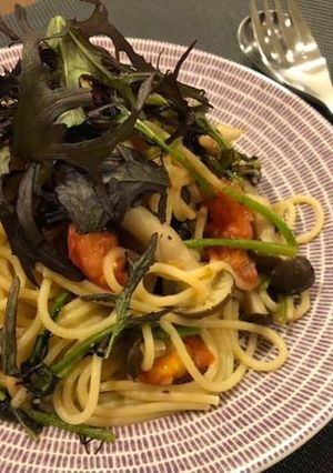 赤からし菜とトマトのオイルパスタ-レシピのメイン写真