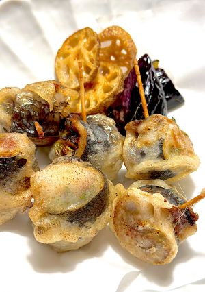 #米粉活用、鰯の梅肉巻きの米粉天ぷら-レシピのメイン写真