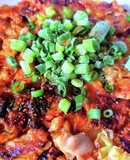 オートミール鶏キムチお好み焼き葱ポン酢