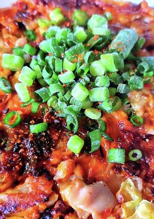 オートミール鶏キムチお好み焼き葱ポン酢-レシピのメイン写真