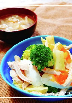 蒸し鶏と春野菜の彩りホットサラダ-レシピのメイン写真
