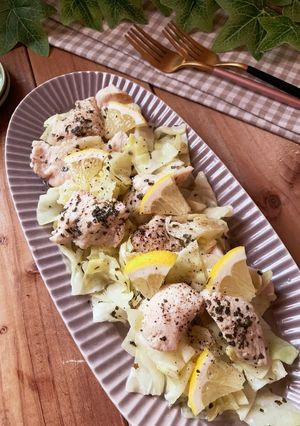 鶏むね肉とキャベツのレモンバジル蒸し-レシピのメイン写真