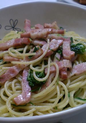 簡単☆水菜とベーコンのガーリックパスタ-レシピのメイン写真