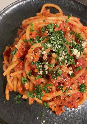 ザクザク！アーモンドのトマトパスタ-レシピのメイン写真