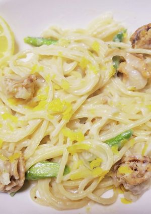 ホタテとアスパラのレモンクリームパスタ-レシピのメイン写真