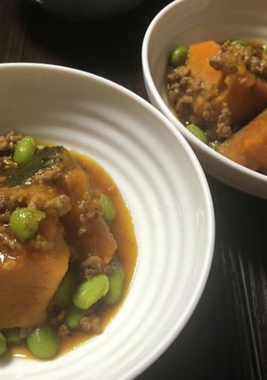 【包丁要らず】かぼちゃのひき肉煮-レシピのメイン写真