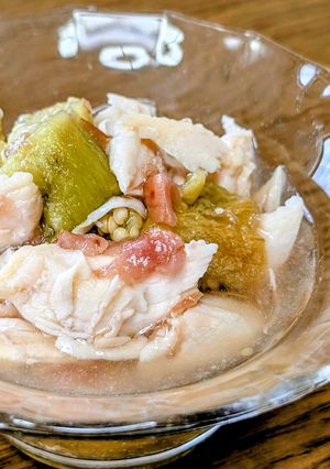 鶏ささみと茄子と叩き梅の和え物-レシピのメイン写真