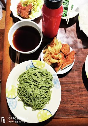かき揚げと冷やし茶そば-レシピのメイン写真