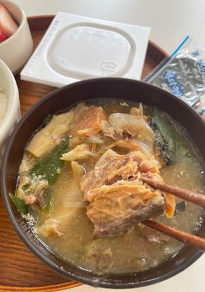 サバ缶と長ネギの味噌汁-レシピのメイン写真