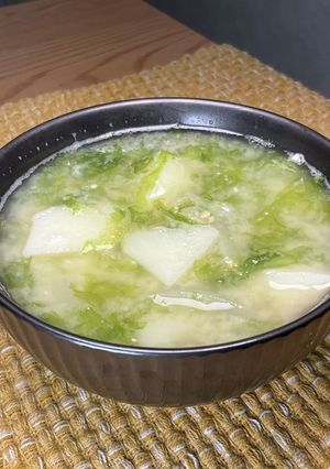 あおさとじゃがいもと玉葱の減塩味噌汁-レシピのメイン写真