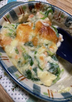 グルテンフリーのほうれん草と鮭のグラタン-レシピのメイン写真