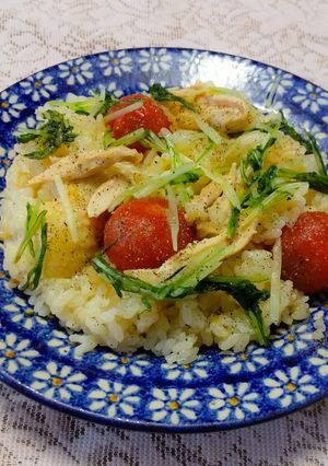 ミニトマトと水菜の洋風とり飯-レシピのメイン写真