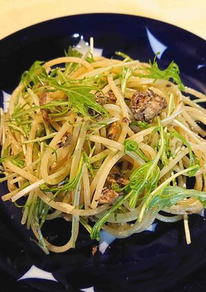 【野菜ソムリエ】京みず菜とイワシのパスタ-レシピのメイン写真