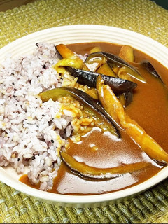 焼きナス減塩カレー+胚芽五穀米-レシピのメイン写真