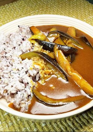 焼きナス減塩カレー+胚芽五穀米-レシピのメイン写真