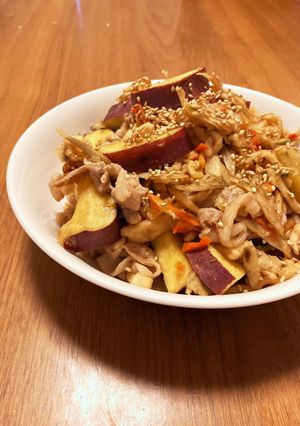 超時短！根菜と豚こま切れ肉の甘辛炒め-レシピのメイン写真