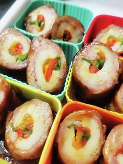 ちくわとカラーピーマンの肉巻き(弁当用)-レシピのメイン写真