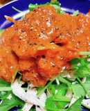 鶏むね肉と三つ葉の冷菜〜赤酒トマトソース