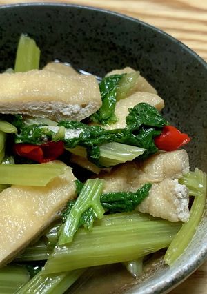 【簡単】若(葉)ごぼうと油揚げの煮浸し-レシピのメイン写真