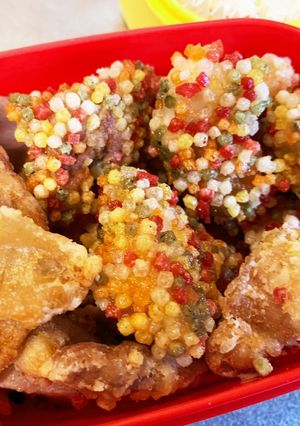 春の行楽弁当。ぶぶあられの唐揚げ-レシピのメイン写真
