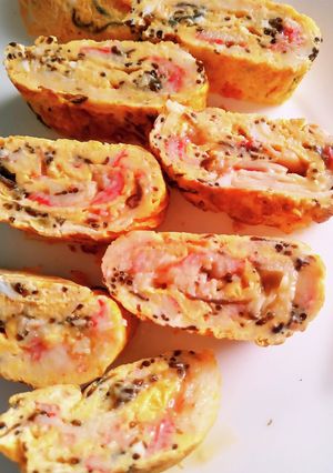 お弁当の玉子焼き　カニかま＆もずく-レシピのメイン写真