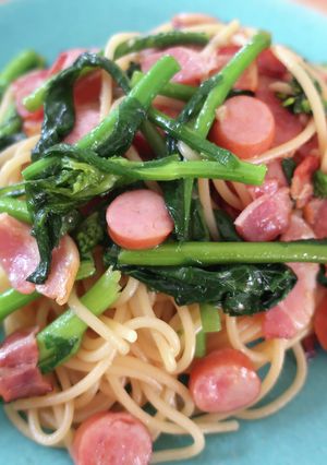 簡単！菜の花とウィンナーの麺つゆパスタ-レシピのメイン写真