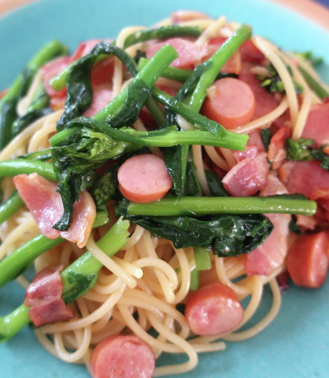 簡単！菜の花とウィンナーの麺つゆパスタ-レシピのメイン写真