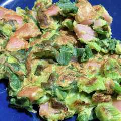 A picture of 葉玉ねぎと魚肉ソーセージのチヂミ.