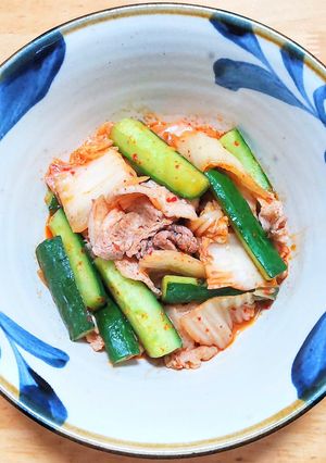 旨さ上乗せ豚バラ肉とキュウリのキムチ炒め-レシピのメイン写真