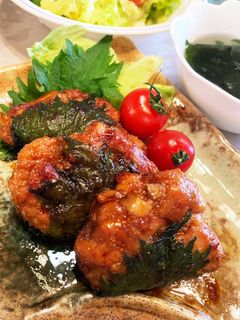 シャキシャキ蓮根、鶏肉と明太子のシソ巻き-レシピのメイン写真