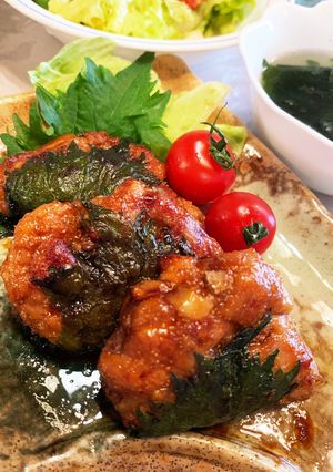 シャキシャキ蓮根、鶏肉と明太子のシソ巻き-レシピのメイン写真