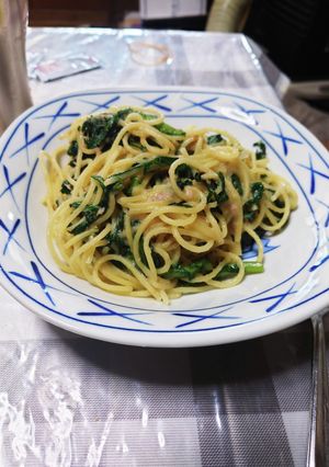 春菊とツナのにんにく香るクリームパスタ-レシピのメイン写真