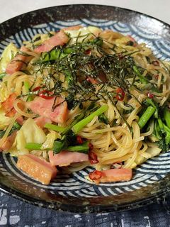 菜の花と春キャベツの和風スパゲティ-レシピのメイン写真