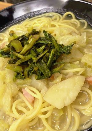 春の味!キャベツとジャガイモスープパスタ-レシピのメイン写真