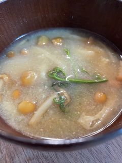 わらびとなめこの味噌汁-レシピのメイン写真