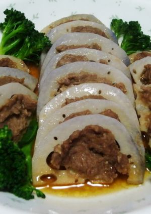 蓮根とひき肉のかさねてチンッ♪-レシピのメイン写真
