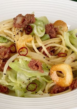 コンビーフハッシュと春キャベツのパスタ-レシピのメイン写真