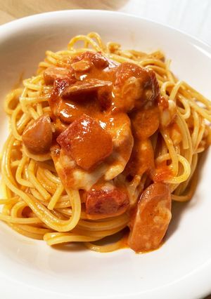 トマトクリームパスタ、チーズ入り-レシピのメイン写真