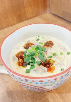 サバ味噌缶♡坦々麺風春雨豆乳スープ-レシピのメイン写真