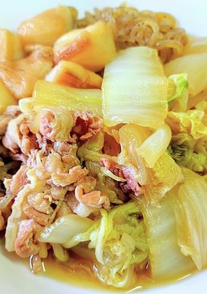 麺つゆで簡単 豚バラと白菜のすき焼き風-レシピのメイン写真