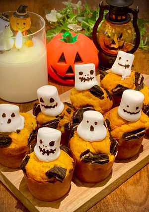 【ハロウィン】かぼちゃのおばけマフィン♡-レシピのメイン写真