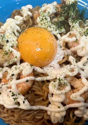 🦐エビ殻出汁で🦐エビマヨ袋麺焼きそば-レシピのメイン写真