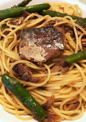 鯖缶で作る！鯖とアスパラの出汁醤油パスタ-レシピのメイン写真