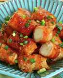 節約！豚ばら肉巻き厚揚げガリバタしょうゆ