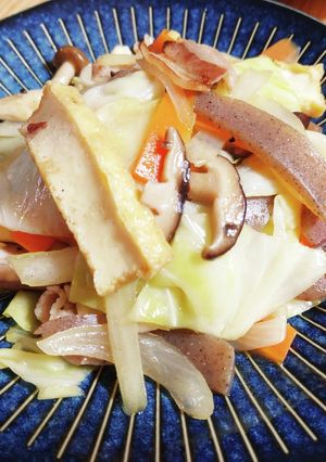 母の野菜炒め(こんにゃく&絹厚揚げ入り)-レシピのメイン写真