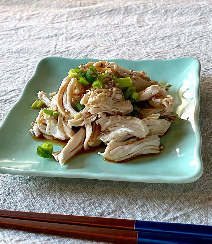 ヘルシー！レンチン鶏ササミの胡麻ポン酢 by かっちゃん杉