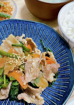 ほうれんそうと豚こまのにんにく醤油炒め-レシピのメイン写真