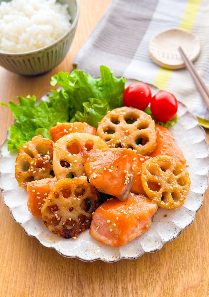 鮭とれんこんの甘辛バター照り焼き-レシピのメイン写真