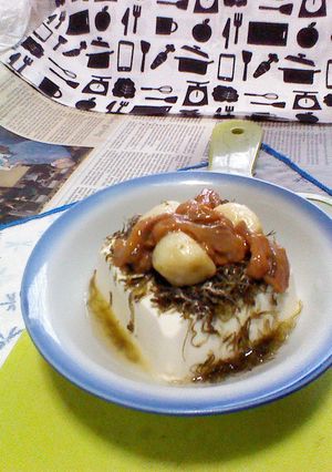 布目の塩辛+焼きニンニクの酢漬け載せ冷奴-レシピのメイン写真