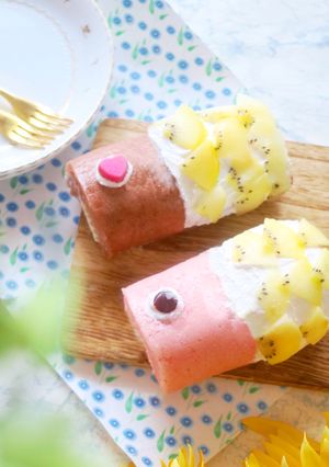 レンジで3分☆こいのぼりロールケーキ-レシピのメイン写真